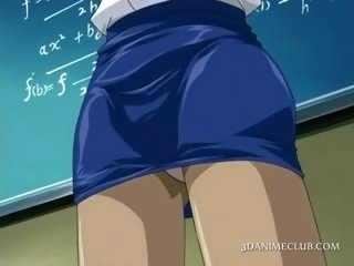 Anime escola professora em curto saia espectáculos cona