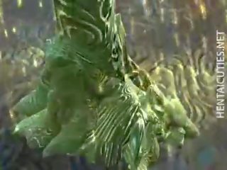 Сладур 3d аниме мадама получава прецака от а чудовище